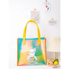 Shangying @ Fluid Bear Colorido Portátil Laser Jelly Bag Grande Capacidade Simples All-Match Student Mensalidade Bolsa