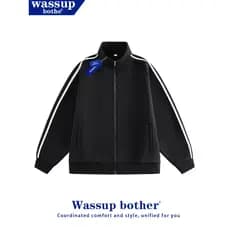 WASSUP Primavera Outono Moletom Masculino Cardigan Jaqueta Casual Solta Esportes Top Grosso Listrado Jaqueta All-Match
