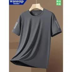 Camiseta masculina de manga curta com sensação fresca de seda gelada verão estilo fino respirável solto roupas de secage