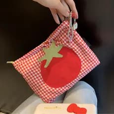 Bolsa de mão de lona de tomate com grade vermelha, bolsa de higiene portátil para mulheres, bolsa de armazenamento de co