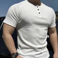 Camisa POLO masculina de manga curta com rosca grossa americana Henry, camisa POLO pesada e justa, esportes, lazer, Fitn