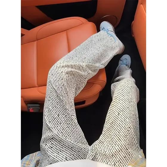 Xiaoxiang estilo preto branco listrado calças de seda gelo masculino verão Drape High-End estilo coreano preguiçoso calç