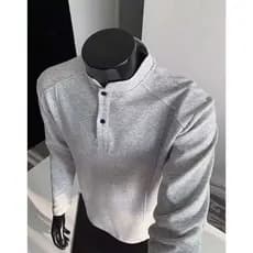 Novo Henry Collar Pulôver Moletom Masculino Outono Estilo Americano Ruffian Bonito boxy Manga Comprida Camiseta Desconst