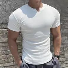 Rosca esportes com decote em V de manga curta textura masculina listras de cor sólida fino ajuste estiramento de secagem