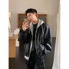 [Preço de perda] outono inverno com capuz falso jaqueta de duas peças masculina High-End sentido rufião bonito jaqueta d