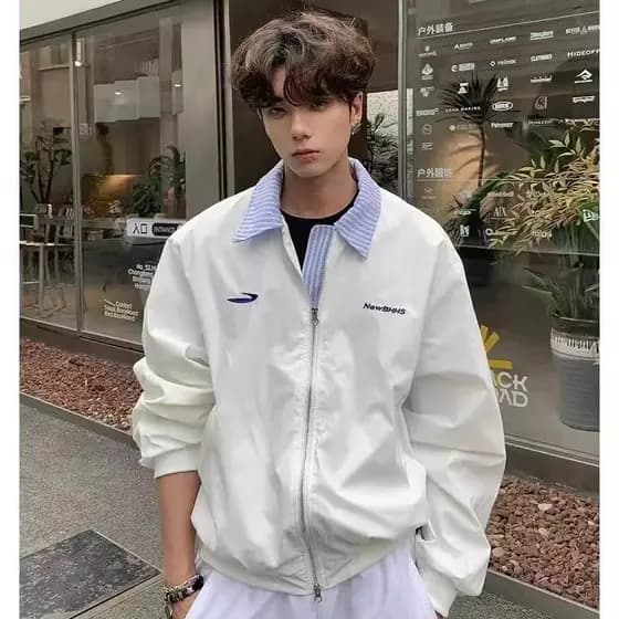 Novo produto falso jaqueta de duas peças masculina primavera outono americano Retro bordado estilo Preppy na moda High-E