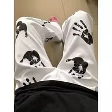 Hip Hop estilo americano palma impressão versão estreita Jeans das mulheres dos homens esfregando hiphop frito rua padrã