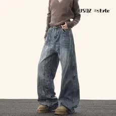 High-End lavado Retro angustiado Jeans de perna larga masculino rufião bonito solto Hip-Hop Micro-queimado calças mascul