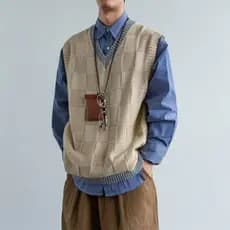 Estilo japonês estilo Preppy malhas colete masculino primavera outono solto com decote em V camisola colete de malha