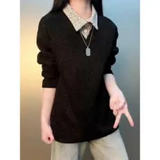 Japonês Retro falso camisola de duas peças das mulheres dos homens outono inverno solto Casual All-Match casal Wear Swe