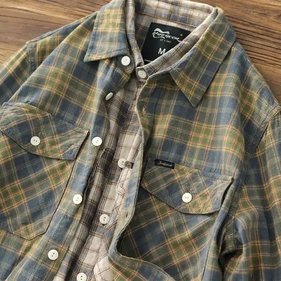 Camisa xadrez japonesa retrô Pastoral masculina outono estilo fino literário Casual flanela escovada camisa de manga com