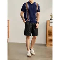 2026 novo estilo de manga curta estilo italiano estilo dinheiro antigo contraste cor listrado Jacquard camisola de manga
