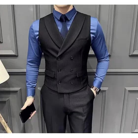 Macacão colete terno masculino cavalheiros macacão de negócios colete duplo Breasted britânico padrinhos roupas irmão na