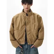 Americano Retro bombardeiro gola alta piloto primavera outono jaqueta das mulheres dos homens boxy curto estilo Bane mac