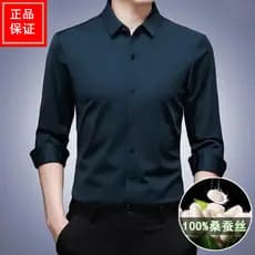 2021 High-End amoreira seda camisa de manga comprida masculina primavera estilo fino sem costura não-passar Anti-rugas c