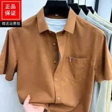 Verão novo estilo Tencel Lyocell algodão camisa de manga curta masculina negócios Casual lapela camisa respirável amigáv