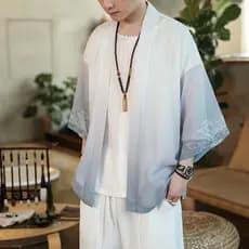 Protetor solar de seda gelo roupas masculinas verão jaqueta fina antigo taoísta Robe estilo chinês Cardigan masculino ma