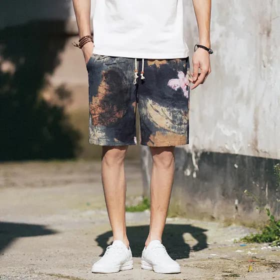 Shorts curtos masculinos verão fino exterior usar calças de praia Casual calças cortadas estilo chinês na moda flor calç