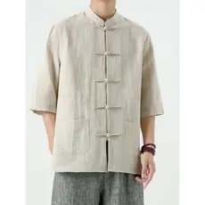 Zhongshan terno verão linho de manga curta taoísta Robe jaqueta masculina novo estilo chinês Hanfu mais gordura plus Siz