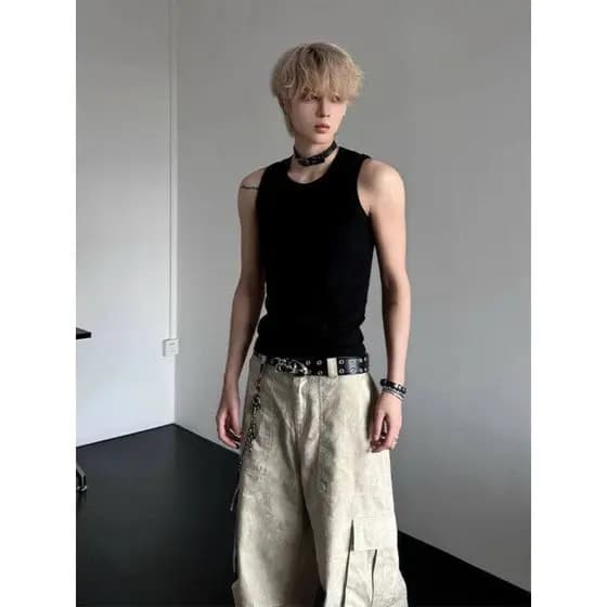Americano Retro colete masculino verão Street Wear na moda obstáculos esportes Fitness sem mangas camiseta colete pesado