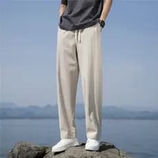 Japonês Retro calças finas masculinas verão gelo seda legal solto calças retas Drape calças casuais masculinas