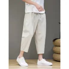 Calças masculinas estilo verão estilo fino solto linho tornozelo comprimento calças verão calças casuais algodão linho t