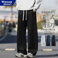 WASSUP Estilo Americano Calças Casuais Retas Homens Mulheres Primavera Outono Calças Soltas Gravata Macia Pele-Friendly