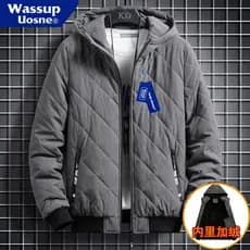 WASSUP Jaqueta acolchoada masculina grossa acolchoada jaqueta de inverno com capuz diamante à prova de vento jaqueta aco