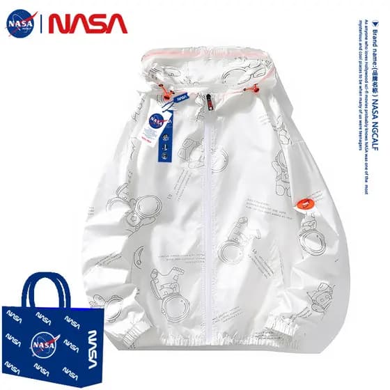 NASA Co-Branded protetor solar roupas masculinas Street Wear impresso jaqueta com capuz verão gelo sentido esportes luz
