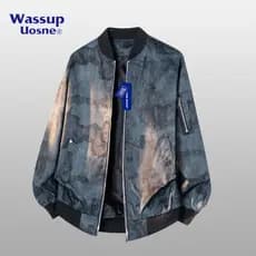 WASSUP Primavera Outono Camuflagem Uniforme de Beisebol Jaqueta Masculina Ferramentas Finas Soltas Jaqueta Bomber Casual