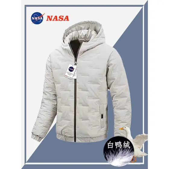 NASA Co-Branded Inverno Com Capuz Jaqueta Masculina Leve Quente Pato Branco Jaqueta Na Moda Espessada Gola Alta Jaqueta