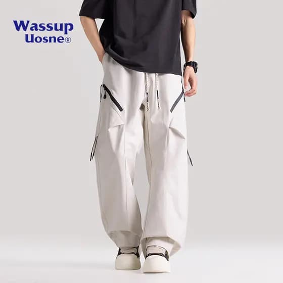 WASSUP Macacão Vento Calças Paraquedistas Homens Mulheres Primavera Verão Novo Estilo Solto Tamanho Grande Design Reto C