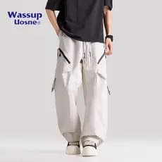 WASSUP Macacão Vento Calças Paraquedistas Homens Mulheres Primavera Verão Novo Estilo Solto Tamanho Grande Design Reto C