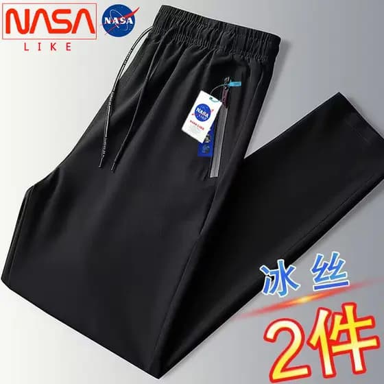 NASA Co-Branded Street Wear Calças de Seda Gelo Homens Verão Fino Solto Na Moda Casual Calças de Ar Condicionado Ice Sen