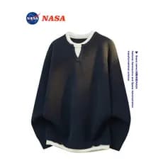 Suéter falso de duas peças da NASA Co-Branded masculino outono inverno suéter moderno elegante All-Match