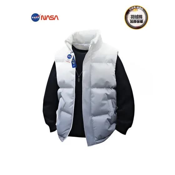 NASA Co-Branded Gradiente Cor Gola Alta Colete de Algodão Homens Mulheres Estilo Outono Inverno Quente Engrossado Colete