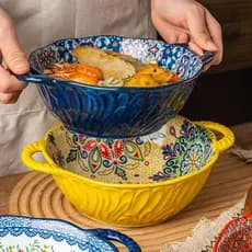 Tigela de sopa boêmia de orelha dupla, tigela de cerâmica doméstica de alto valor para salada de frutas, tigela de maca