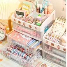Caixa organizadora de armazenamento de mesa Pull-out papelaria prateleira transparente Multi-camada dormitório caixa de