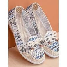 Verão pequim sapatos de pano feminino sola macia antiderrapante mãe respirável oco meia-idade idosos areia