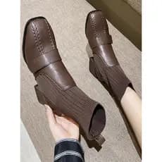 Botas femininas salto grosso 2024 outono botas curtas femininas versão coreana meados de salto influenciador meias botas