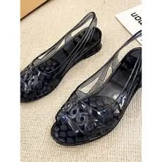 Boca de peixe sandálias de cristal feminino antiderrapante moda cunha sapatos de salto exterior confortável salto médio