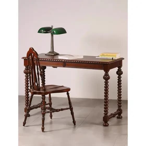 Francês Retro mesa de madeira maciça Villa sala estar gravado torção perna escritório mesa escrita luz americana luxo si