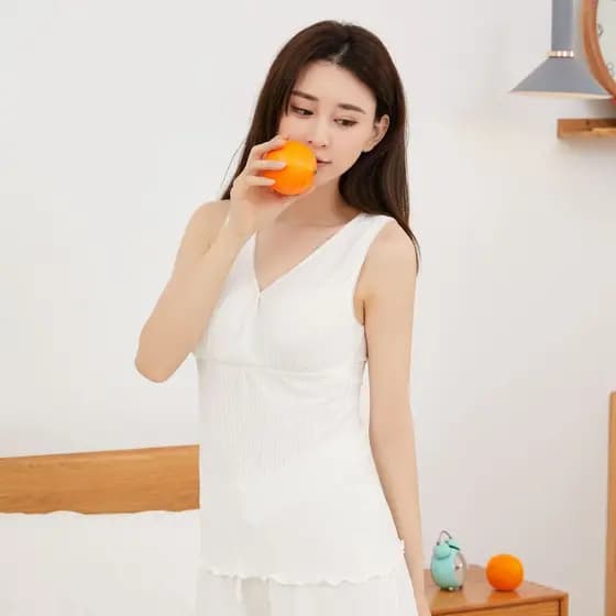Verão novo estilo sem mangas com decote em v enfermagem topo cor sólida estilo fino Modal Pit Strip camisola
