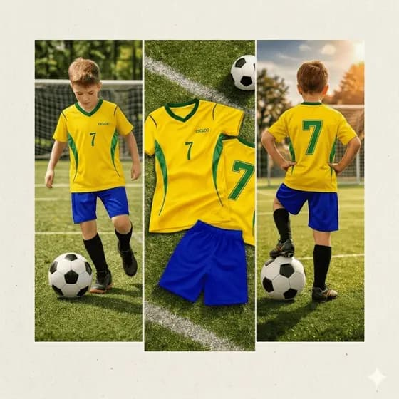 C/ Nome e Numero Conjunto Infantil P Meninos Seleção Verde Amarelo com Escudo