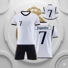Conjunto Infantil R. Madrid Branco e Dourado Camisa e Short para Crianças