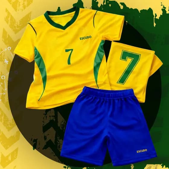 Kit Conjunto Infantil Nome e Numero Verde Amarelo Camisa Short 2 Peças Roupa para Bebê A PRONTA-ENTREGA