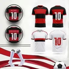 Campeão Carioca Camiseta de Jogo Masculina Listrada Vermelho e Preto OF2 2026 – Kit Patrocínio + Liberta 25