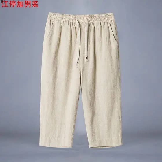2025 algodão linho 7 calças cortadas dos homens verão solto fino novo estilo chinês Shorts retos tamanho grande calças d