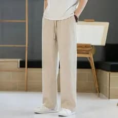 Calças de linho masculinas verão fino solto calças retas Drape calças de perna larga calças de linho de algodão calças c
