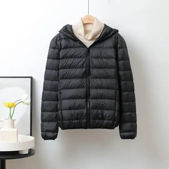 2024 inverno novo estilo leve para baixo acolchoado jaqueta feminina gola curta com capuz leve fino branco para baixo ja